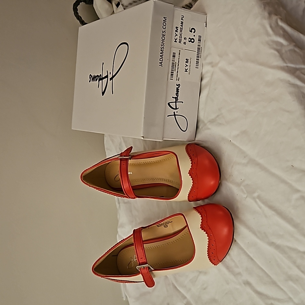 Red and cream Mary-Jane heels. J. Adam's.5
